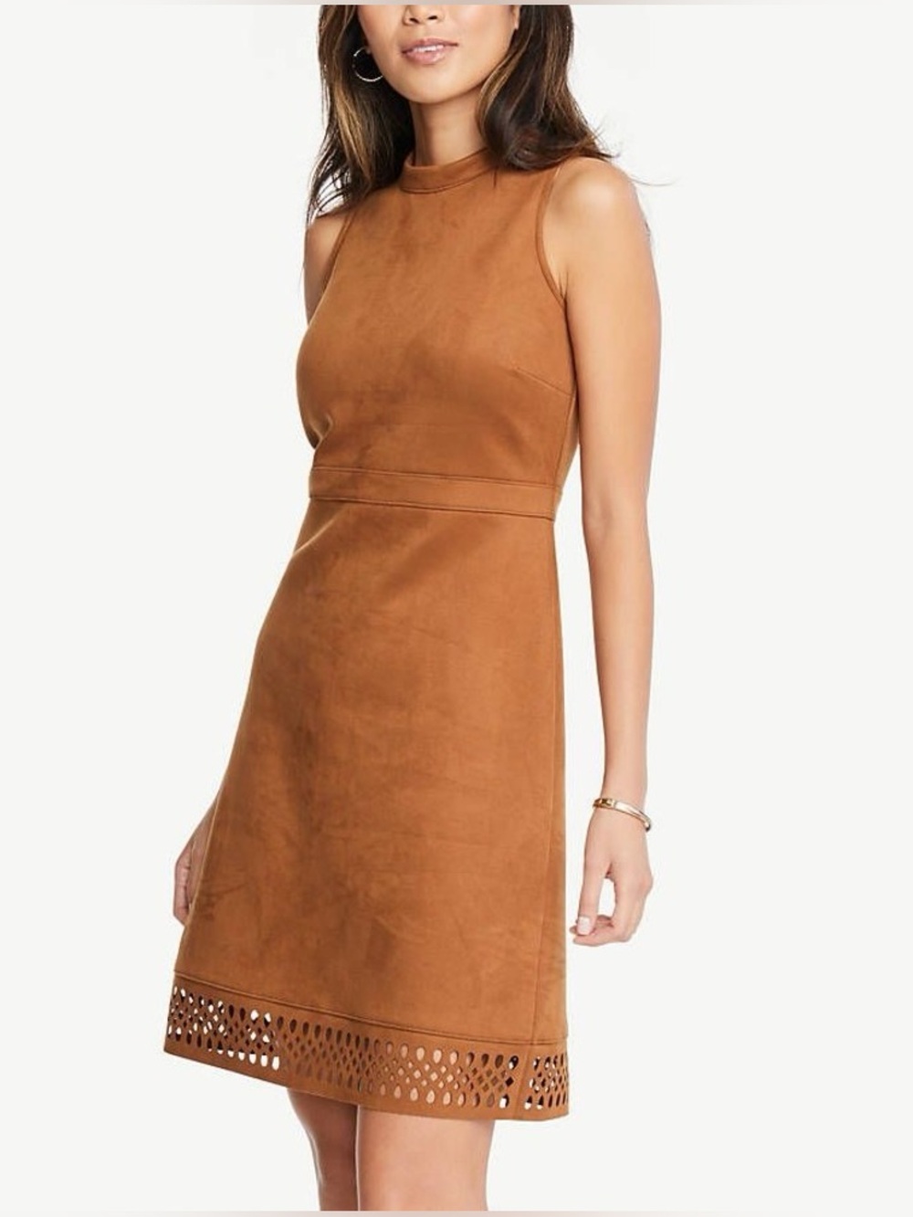 NWT - Ann Taylor Sleeveless Faux-Suede Mini Dress in Cognac Brown - Size 4P